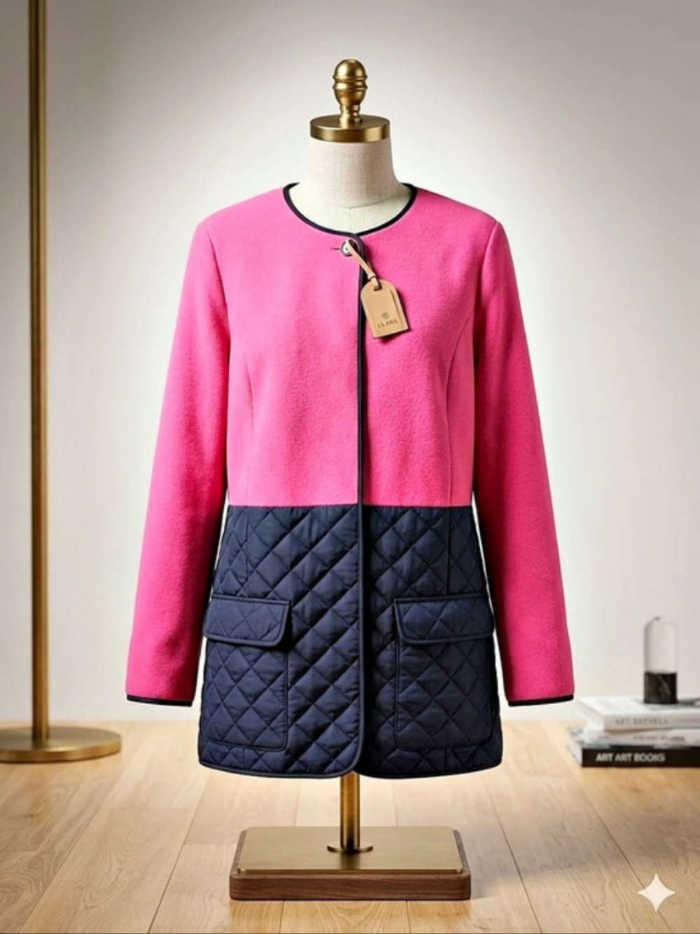 Crown & Ivy Color Block Quilted Jacket in Pink & Blue Size Large